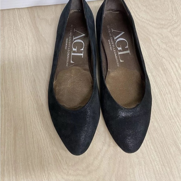 AGL Ballet Flat Shoes Women's 36.5/6.5 Black Suede Shimmer Pointed Toe Loafers - Picture 2 of 8
